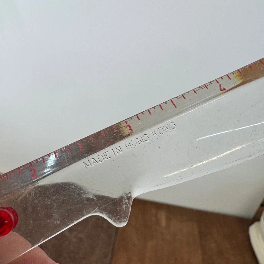 Vintage Hong Kong Novelty Clear Red Plastic Ruler Multipurpose Knife‎